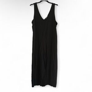 Black Linen Dress with front slit Upcycled Hand Altered Jumpsuit to Dress